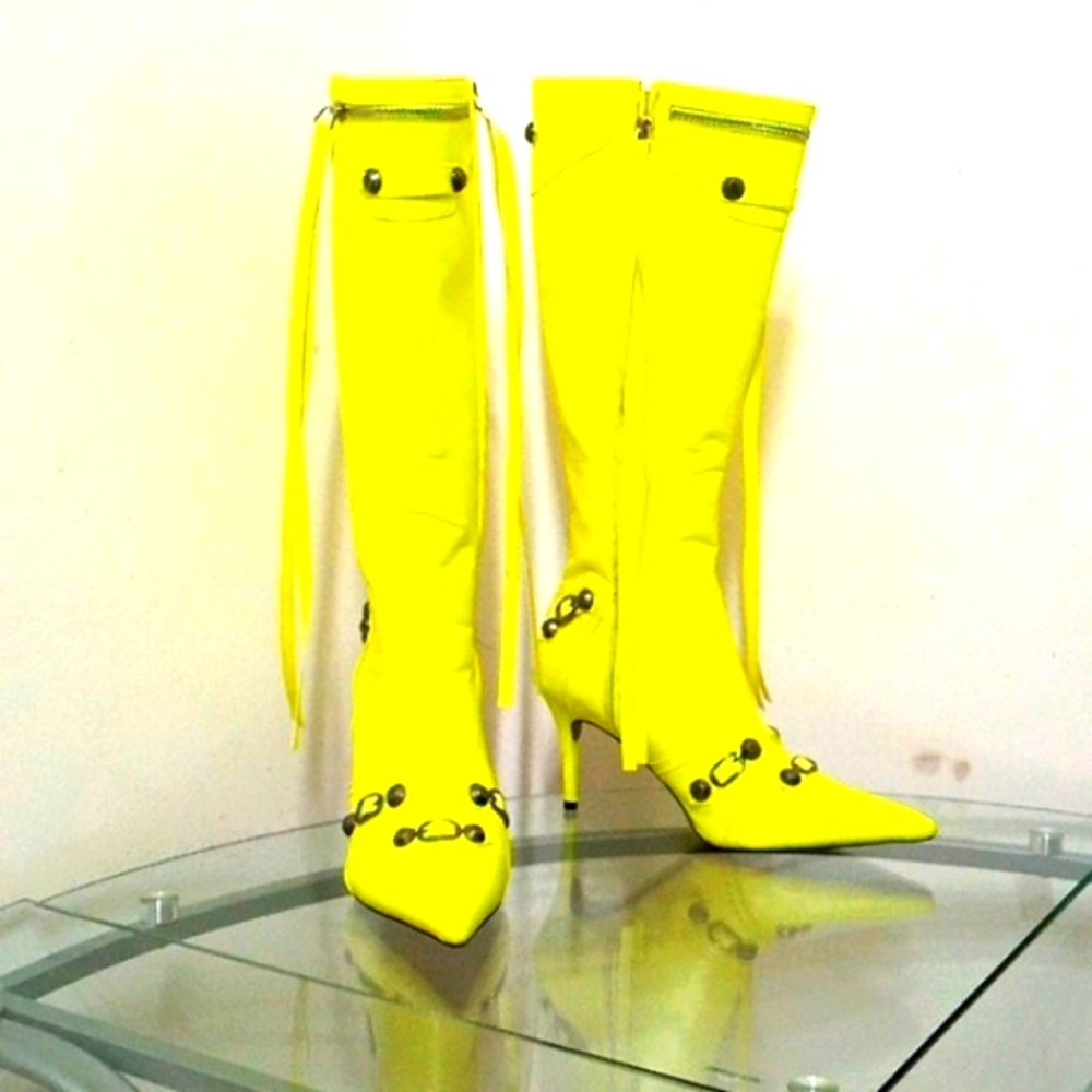 🎁FREE GIFT INCLUDED Brand New High Knee Boots Stiletto Heel Pointed Toe Tassels - Picture 10 of 16